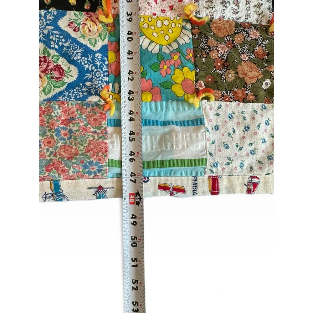 Vintage Handmade Patchwork Tie Quilt Kids 48x40 Multicolor Airplane EUC
